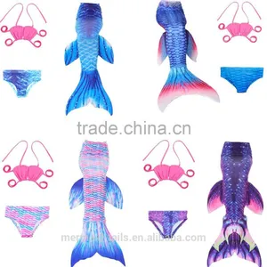 3pcs New Fairy Tale Kids Girl Mermaid Tail Swimmable Bikini Set Swimwear Costume thumbnail-1