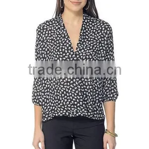 Womens Long Sleeve Chiffon Floral Printed Blouses Top Quality Ladies Latest Blouse Design Pictures thumbnail-3