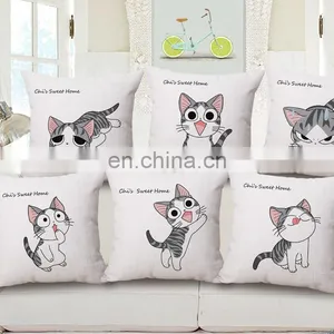 2016 Wholesale Home Decor Digital Printing Cotton And Linen Pillow Cat Cartoon Cushion thumbnail-1