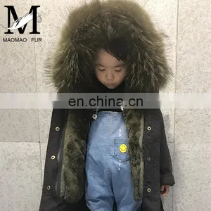 High Quality Manufacture Fashionable Winter Rose Red Rex Rabbit Fur Lining Baby Fur Parka Coat thumbnail-4