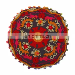 Indian Cotton Cushion Cover Suzani Embroidered Decorative Pillow Case Home Decor thumbnail-1