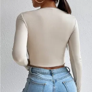 Women Top-stitching Square Neck Crop Tee thumbnail-3