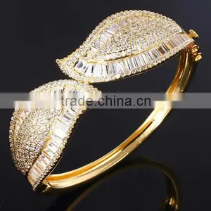Exclusive Design Com Baguette Cut CZ New Bridal Jewelry Leaf Shape Bangle thumbnail-5