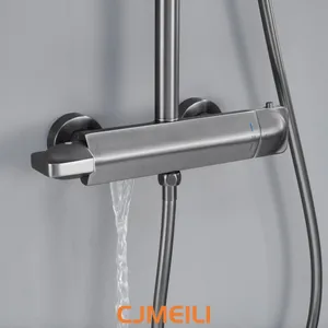 Brass 3-Function Shower Faucet Set, Gunmetal Gray Shower System With Rain Shower Head & Handheld Spray, Wall-Mounted Bathroom Shower Mixer Tap thumbnail-5
