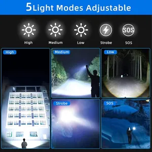 1280LM White Laser Rechargeable Flashlight 10W Telescopic Zoom Torch With Power Bank IP45 Waterproof thumbnail-2