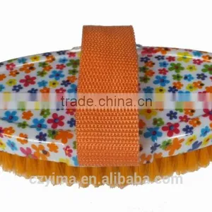 New Small Flower Pattern Horse Body Brush With Orange Bristle for Cleaning thumbnail-1