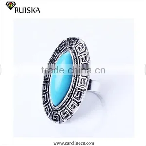 Caroline Fashion Antique Silver Oval Mens Turquoise Rings thumbnail-1