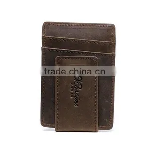 Fashion Custom Brown Genuine Crazy Horse Leather Money Clip Wallet With Magnet thumbnail-2