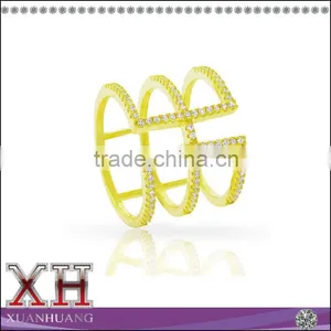 Yellow Gold Over Silver Fancy Cubic Zirconia Micro Pave Fashion Cage Ring thumbnail-1