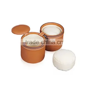 Custom 2 Slot Round Leather Travel Watch Box With Zipper thumbnail-4