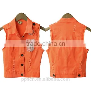 Made in China Latest Fashion Designs Woven Sleeveless Beaded Lemon and Orange Color Ladies Jacket for Women thumbnail-2