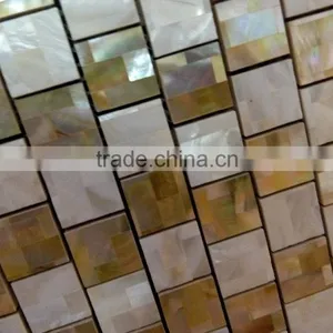 Brick Pattern Chinese River Shell Mix Gold Lip Mother of Pearl Mosaic Tile Suppplied on Magnesium With Joints thumbnail-2