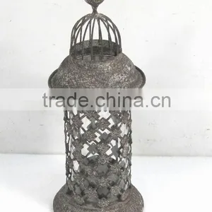 090282MC- Metal Lattice Candle Lantern W/finch thumbnail-1