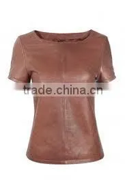 Womens Leather T-shirt / Leather Sleeve Sublimation T-Shirt / Left Pocket Blank Leather Tshirt thumbnail-1