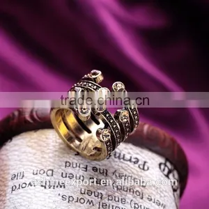 2015 China Cheap Wholesale Fashion Crystal Statement Ring Multi Layered Antique Gold Ring thumbnail-3
