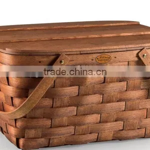 Wholesale Factory Rectangular Wood Chip Picnic/hamper Basket With Removable Handle thumbnail-1