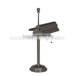 UL Listed Antique Brass Desktop Iron Lamp With Metal Drum Shade And Pull Chain Switch For Office Bank T80265 thumbnail-1