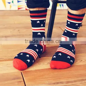 Custom White Striped And Star Design Half Terry Elastic Cuff Cotton Men Sport Socks Quality Choice thumbnail-5