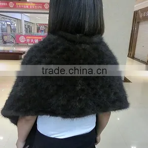 Luxury Knitted Mink Fur Cape / Wholesale Black Mink Fur Shawl thumbnail-6