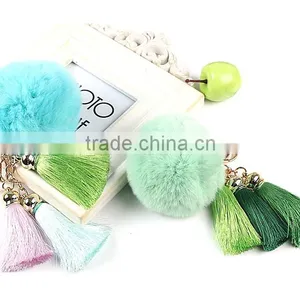 Rabbit Fur Pom Pom Keychain With Tassels for Lady Handbag/bag Charm Fur Ball KZ160071 Quality Choice thumbnail-2