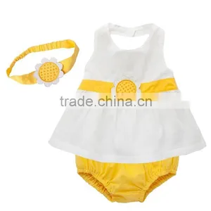 Wholesale Brand Summer Toddler Infant Girls Birthday Party Outfits Headband+Top+ Bloomers Kids Newborn Clothes thumbnail-2