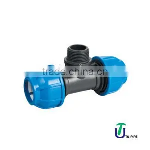 PP 90 Tee Threaded With Male Threaded Offtake DIN 8076 / ISO 14236 (heavy) thumbnail-1