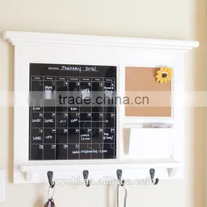 Home Decor Wood Wall Mounted Bulletin Board Entryway Chalk Board Mail Sorter Rack With Key Hooks and BlackBoard thumbnail-1