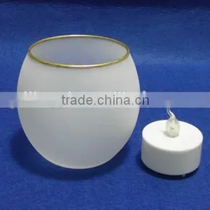 Craft Tealight Sand Blast Golden Edge Glass Cup Candle Holder thumbnail-3