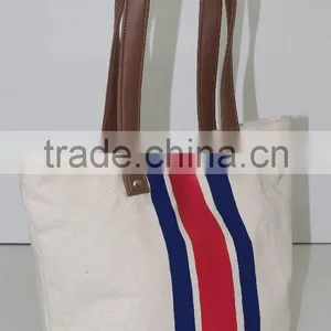 2015 Premium Cotton Canvas Bag With Leather Handle Women's Casual Cotton thumbnail-2