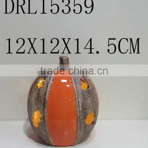 Dual Color Colorful Pumpkin Ceramic Lantern LED Decorations thumbnail-1