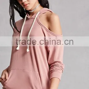 Super Soft High Quality Flench Terry Knit Hoodies Sexy New Fashion One Shoulder Design Solid Blank Oversized Hoodie With Pocket thumbnail-2