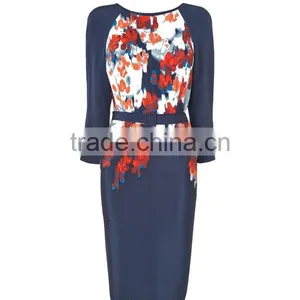 Ladies' Silk Flower Print Half Sleeves Slim With Belt Good Quality and Dress Manufacturer Dress Names thumbnail-2