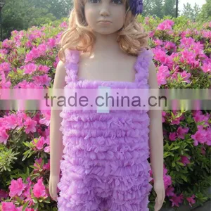 2014 Wholesale Factory Sales Sleeveless Unisex Baby Petti Ruffle Baby Lace Leopard Printed Chiffon Romper Bodysuit thumbnail-1