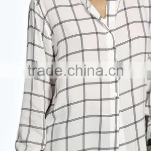 Black White Plaid Shirt Women Cool Blouse Long Sleeve Shirt for Woman thumbnail-4