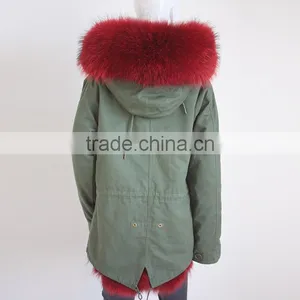 Myfur Newest Factory Price Cotton Army Green Fur Parka Jacket With Real Fox Fur Lining thumbnail-5