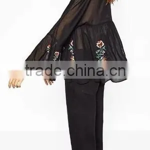 Runwaylover EY2375B 2017 Fashion Women Flare Sleeve Chiffon Embroidery Blouse thumbnail-2