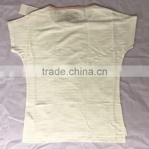 Ladies White Side Slit Dip Hem Striped Cotton T-Shirt thumbnail-2