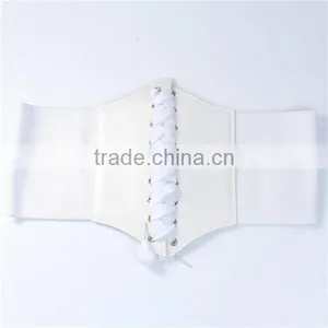 High Quality Ladies Wide White PU Leather Elastic Wide Waist Belt thumbnail-1