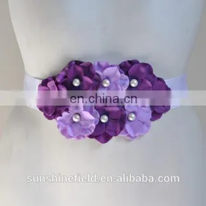 Double-color Cluster Hydrangea Flowers Pearl Center Sash Belt For Kids thumbnail-2