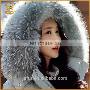 Factory Wholesale Price Long Hair Genuine Colorful Raccoon Fur Collar thumbnail-3