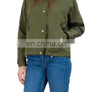 Factory OEM Green Lightweight Ladies Bomer Jacket In Printed Lining thumbnail-3