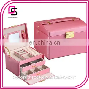 European Fashion Three Layer Double Drawer Leather Princess Jewelry Box thumbnail-2