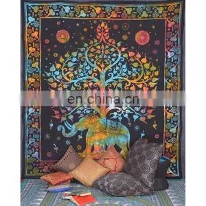 135x210 Queen Size Elephant Decorative Bohemian Hippie 100% Cotton Wall Hanging Indian Tapestry thumbnail-1