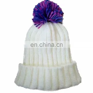 Custom Brand Logo Womens White Knitted Beanie Hat for Women thumbnail-4