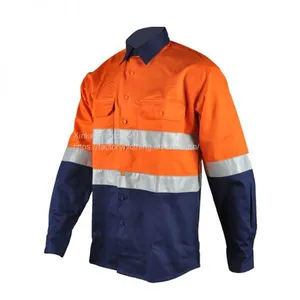 Wholesale High Visibility Cotton Men's Long Sleeve Work Shirt With Reflective Strips thumbnail-2
