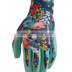 Women Colorful Latex Floral Palm Dip Gloves For Garden thumbnail-1