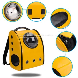 Cat Outdoor Double Back Folding Breathable Capsule Dog Bag Solid Color PU Pet Carrier Backpack thumbnail-5