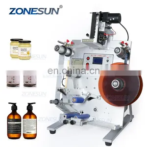 ZONESUN SL-130 Wine Double Side Sticker Round Water Semi Automatic Digital Bottle Labeling Printing Machine For Plastic Bottle thumbnail-1