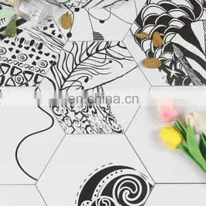 Black and White Van Gogh Plants Art Hexagonal Brick 200 * 230 Nordic Simple Wind Background Wall Decorative Brick thumbnail-5