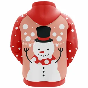 Red Custom Sublimation Hoodie With Snowman Pattern thumbnail-2